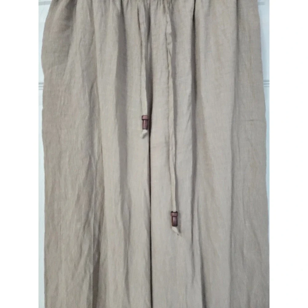 Zara Tan Beige Textured Pull on Wide Leg Drawstring Pants Relaxed Boho Beach